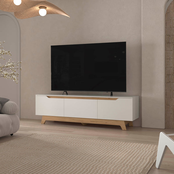 English Elm FM Irmo Wall-Mounted Entertainment Center with Shelves — Space-Saving Modern TV Panel and Display Shelf for Organized Living Room Decor White 76 L x 23 W x 5 H B128P283291