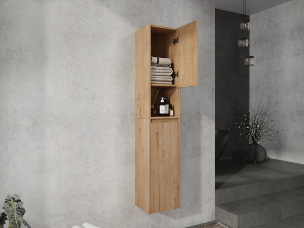English Elm 12" Bathroom Side Cabinet - Modern Float Mount, Soft Close Doors & Reversible Design For Space-Saving W999S00375