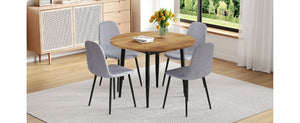 English Elm Table Extendable Round-To-Oval Mdf Dining Set With 4 Light Gray Linen-Cotton Chairs For Gatherings W1151S04142-GIGA