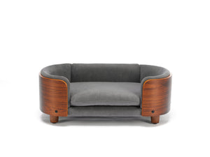 English Elm Scandinavian Elevated Pet Sofa Bed with Walnut Bent Wood Back, Velvet Stain-Resistant Fabric, Cozy Rest Dark Gray W794125914