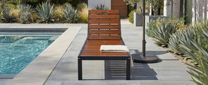 English Elm Outdoor Acacia Wood Slat Chaise Lounge with Powder Coated Frame for Patio Resort Black+Brown N719P383161D