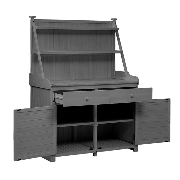 English Elm [Assembly 65inch Garden Potting Bench Table Fir Wood Workstation with 3-Tier Shelves Drawers Cabinet for Organization and Durability Gray N717P220217E