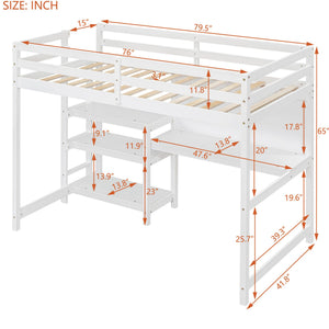 English Elm Twin Loft Bed with Built-in Desk Shelving and Dry-erase Board for Kids Rooms White LT100320AAK