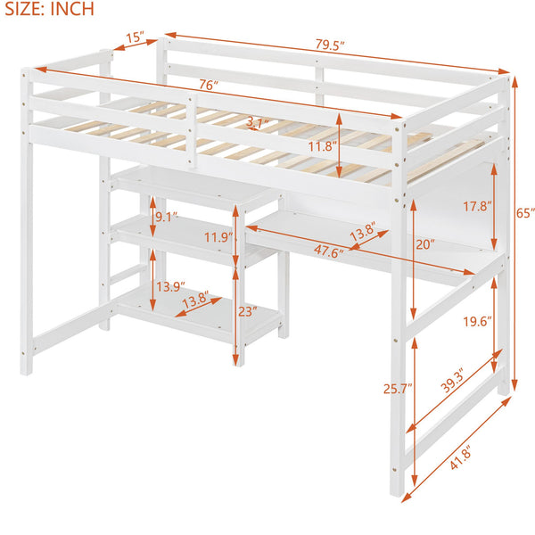 English Elm Twin Loft Bed with Built-in Desk Shelving and Dry-erase Board for Kids Rooms White LT100320AAK