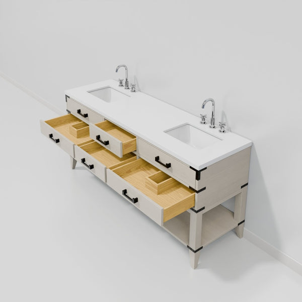 English Elm White Oak Double Bath Vanity 72" W X 22" D With Cultured Marble Top & Chrome Faucet Set Included B2731P260323-GIGA
