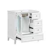 English Elm 30" Bathroom Vanity With Sink, Bathroom Vanity Cabinet With Three Drawers and Door, Solid Wood and Mdf, White