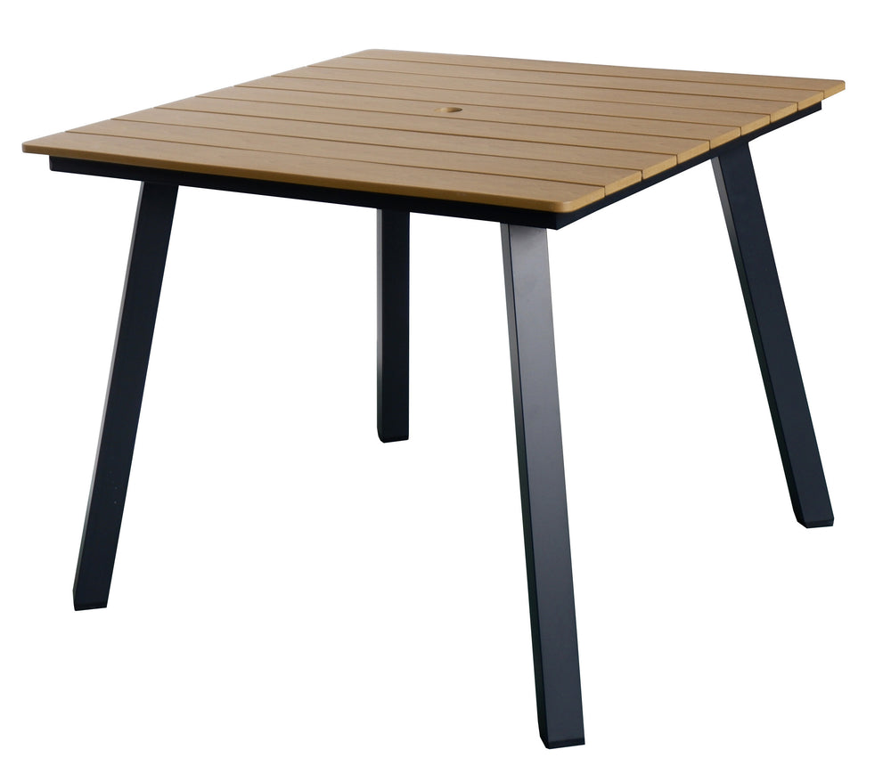 English Elm Square Outdoor Dining Table Wpc Slatted Top Iron Frame Umbrella Hole Seats Four W3990P466962