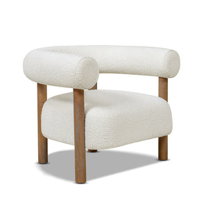 English Elm Jennifer Taylor Home - Fuji Plush 37" Mid Century Barrel Arm Chair in Ivory Bouclé — Wide 28" Seat, Solid Rubberwood Legs B2719P238263