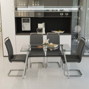 English Elm 51 Inch Tempered Glass Dining Set for Four with Chrome Legs and Pu Leather Chairs W2189S00917