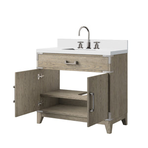 English Elm Grey Oak Single Bath Vanity With Cultured Marble Top & Chrome Faucet - Stylish Storage Solution! B2731P259798