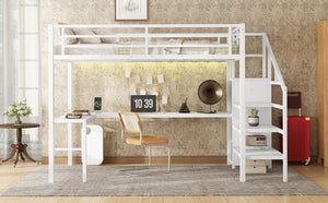 English Elm Full Size Loft Bed With L-Shaped Desk, Wardrobe, Usb, Led Light - Space-Saving Design For All Ages W1580S00133