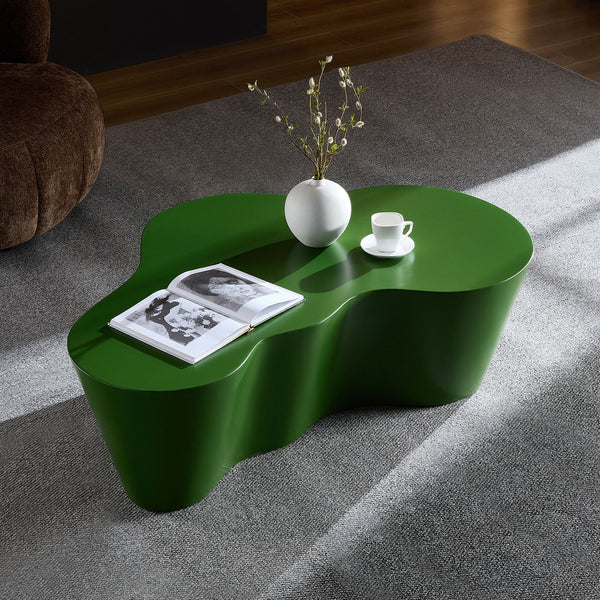 English Elm 50 Inch Sculptural Fiberglass Coffee Table Ready to Use Focal Point for Modern Living Rooms Green W876P452391