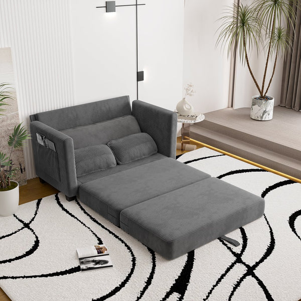 English Elm 2-in-1 Corduroy Loveseat Sleeper with Storage Converts for Living Room or Studio Grey W2715P409861