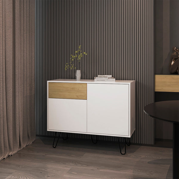 English Elm Platea Modern Sideboard White/Macadamia with Hairpin Legs — Engineered Wood Storage Cabinet, Durable elegante B092P286120
