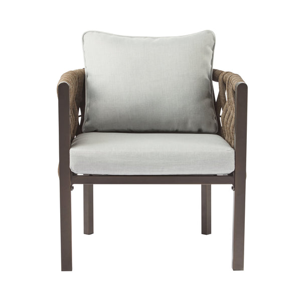 English Elm Christopher Knight Home® - 2-Pieces Outdoor Metal Patio Club Chair with Teslin Rope, Thick Cushions, Rust-Resistant Frame, Brown N780P254451B