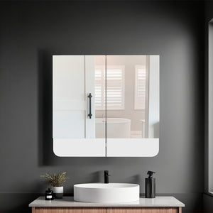 English Elm White 2-Door Medicine Cabinet with Three Shelves, Sleek White Melamine Finish for Organized Bathrooms B062P380063