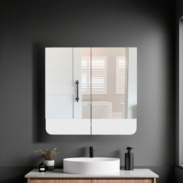 English Elm White 2-Door Medicine Cabinet with Three Shelves, Sleek White Melamine Finish for Organized Bathrooms B062P380063