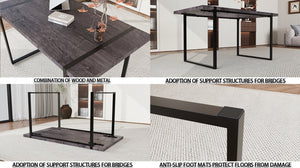 English Elm 59 Inch Industrial Farmhouse Dining Set with Mdf Table and Six Upholstered Chairs Black W2189S00926