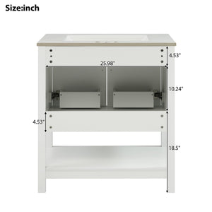 English Elm 30-Inch White Bathroom Vanity With Ceramic Sink - Stylish Storage Solution For Small Spaces! WF325888AAK