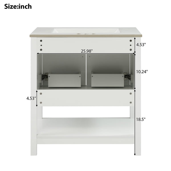 English Elm 30-Inch White Bathroom Vanity With Ceramic Sink - Stylish Storage Solution For Small Spaces! WF325888AAK