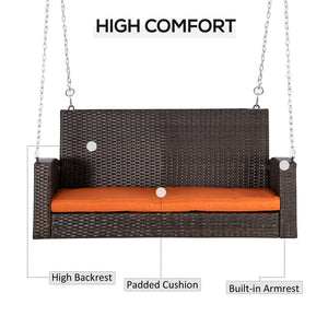 English Elm Outsunny 2-Person Wicker Hanging Swing Bench With Cushions - Stylish Outdoor Chair For Porch & Garden W2225P217681-GIGA