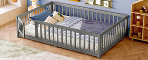English Elm Twin Floor Bed Solid Pine Frame with Guardrails and Door for Safe Kid Sleep W1580P433578