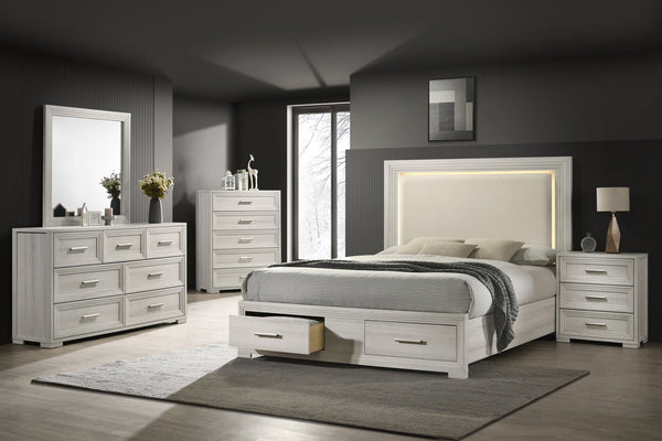 English Elm Colorado King Bedroom Set with Led Headboard Rustic Wood Storage Bed and 4 Pieces B009S02162