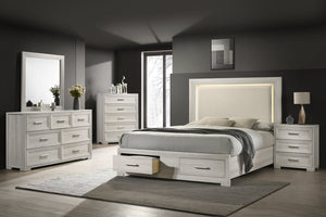 English Elm Colorado Queen Bedroom Set with Led Upholstered Headboard and Rustic Wood Storage B009S02160