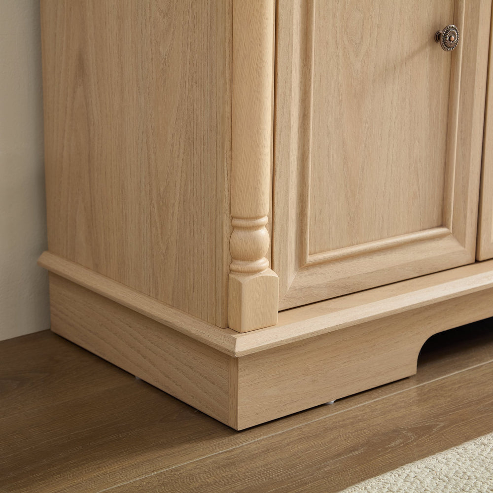 English Elm Farmhouse Wooden Storage Cabinet With Roman Column Design, Versatile Sideboard For Kitchen & Living Room W2393P300548