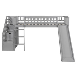 English Elm Stairway Twin Loft Bed with Storage Staircase Slide and Guardrails for Kids Gray LT000515AAE-2