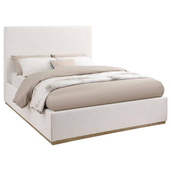 English Elm Othello Cream Upholstered Platform Bed with Extra-Tall Headboard, Low-Profile Modern Minimalist Design B062S01116