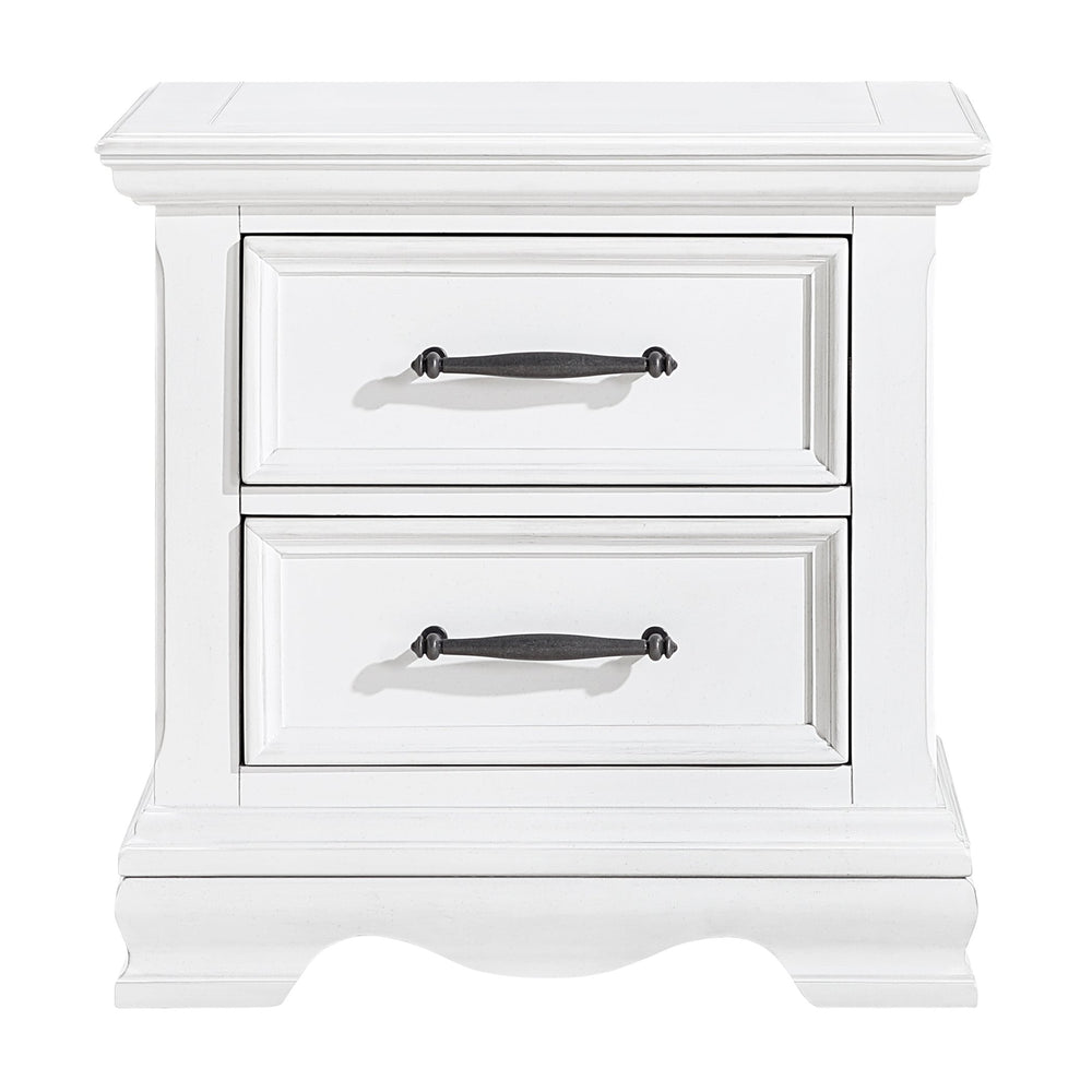 English Elm Charming White Wood 2-Drawer Nightstand with Black Nickel Bar Pulls, Dovetail Drawers & Smooth Glides B011P362595