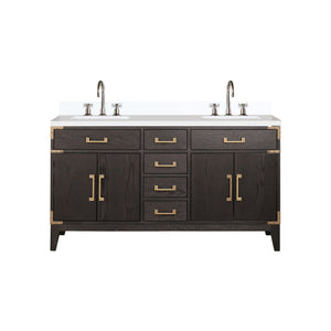 English Elm Brown Oak Double Bath Vanity With White Quartz Top, Chrome Faucet, Ample Storage & Soft-Close Hardware B2731P259850