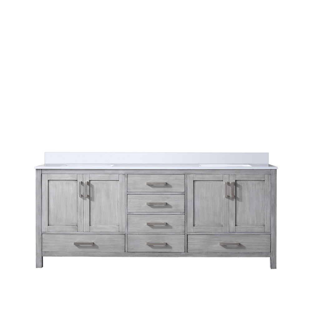 English Elm Distressed Grey Double Bath Vanity: 80" W Cultured Marble Top, Soft-Close Drawers & Ample Storage B2731P259135