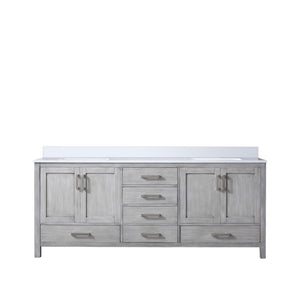 English Elm Distressed Grey Double Bath Vanity: 80" W Cultured Marble Top, Soft-Close Drawers & Ample Storage B2731P259135