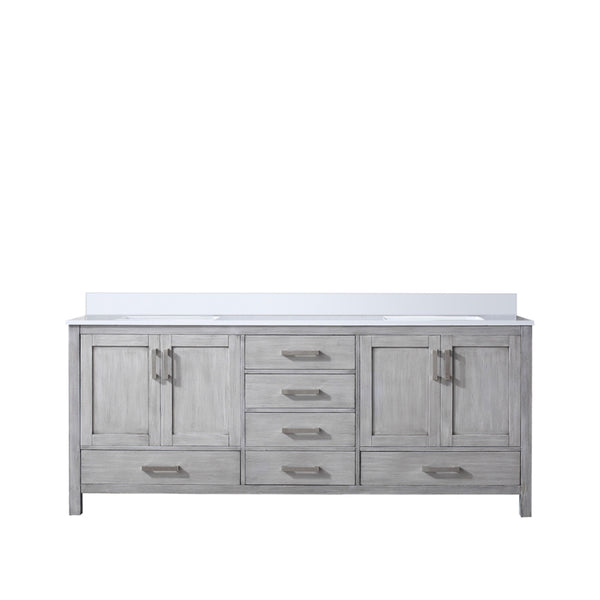 English Elm Distressed Grey Double Bath Vanity: 80" W Cultured Marble Top, Soft-Close Drawers & Ample Storage B2731P259135