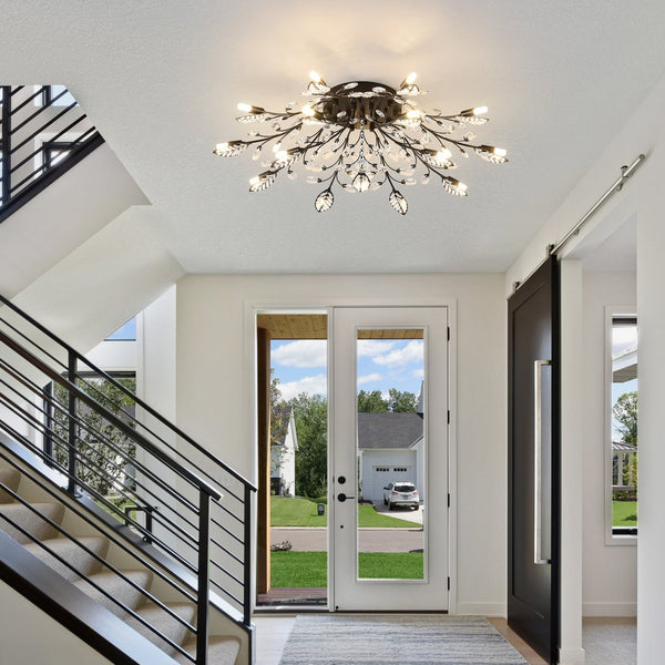 English Elm 15-light Matte Black Farmhouse Chandelier Seeded Glass Globes for Dining Room W5008P466520