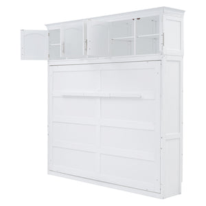 English Elm Full Size Murphy Wall Bed with Top Cabinet Storage for Studio or Guest Room LP006664AAK-1
