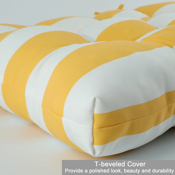 English Elm 2 High Back Patio Chair Cushions Set, 44x22x4 Tufted Reversible Outdoor Seat & Back Cushions Durable Polyester Yellow+White W419P298829