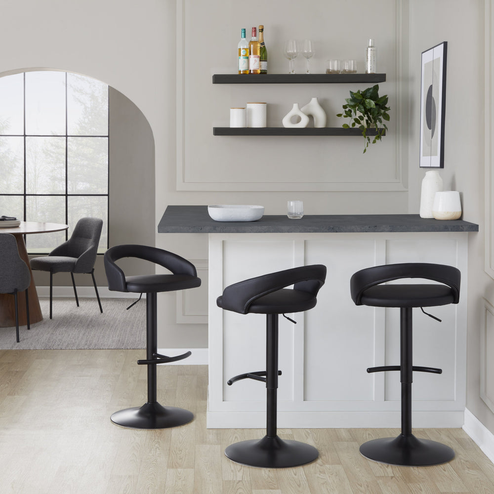 English Elm Adjustable Swivel Barstools Tufted Faux Leather Industrial Set for Kitchen Islands B202S01981