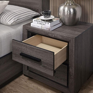 English Elm Gray 1 Piece Nightstand Bedroom Furniture Bedside Table 2-Drawers Two-Tone Design W/ Black Trim Paper Veneer