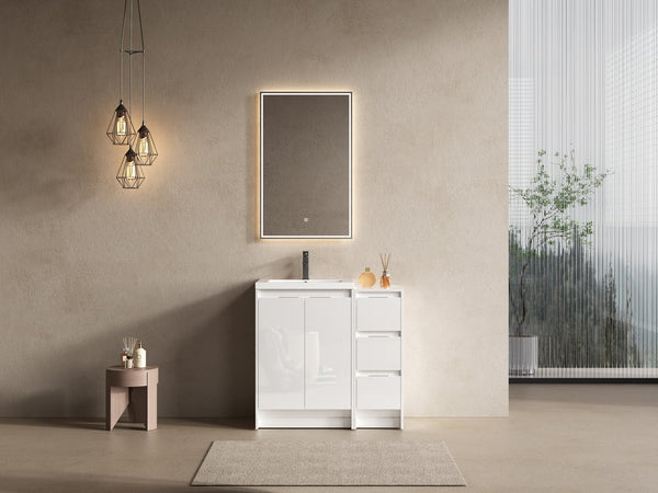 English Elm 36" Freestanding Bathroom Vanity With Resin Sink, Soft-Closing Doors & Ample Storage For Modern Spaces W999S00425