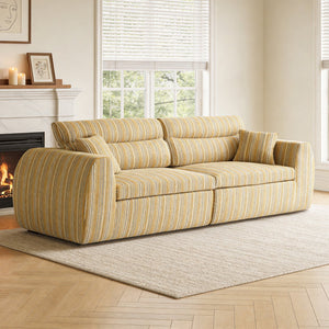 English Elm Chenille Stripe Velvet Sofa Three Seat Minimalist Upholstered Couch for Living Room Yellow+Black W5532S00016