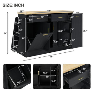 English Elm Trexm Farmhouse Kitchen Sideboard with Hidden Trash Cabinet and Built-in Spice Rack Black XW000027AAB