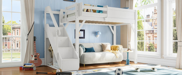 English Elm Twin Low Loft Bed Solid Pine Frame Kids Study Desk Blackboard Storage White Light White W1580S00466
