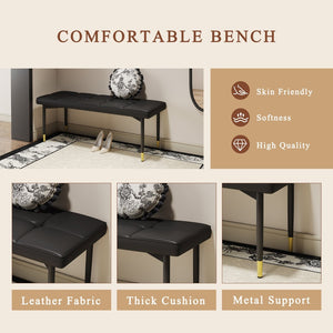 English Elm Table Modern Black Marble Pattern Dining Set - 6-Piece With Pu Chairs & Bench For Elegant Dining W1151S03579-GIGA