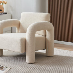 English Elm Modern Sherpa Upholstered Accent Chair Plush Curved Arms Solid Wood Frame Lounge Seat W1765P327037
