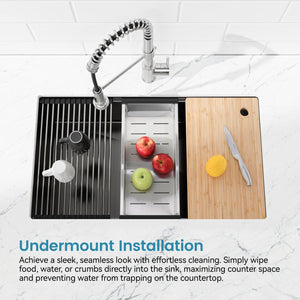 English Elm Stainless Steel Handmade Undermount Kitchen Sink Matte Black Deep Basin with Accessories T3177P296195
