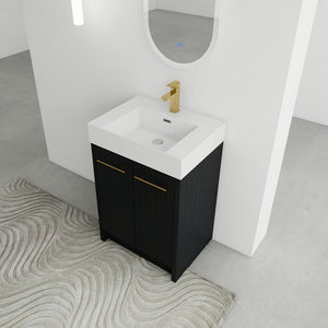 English Elm 24 Inch Freestanding Bathroom Vanity With Resin Sink, Soft-Close Doors & Adjustable Storage Options W999S00177