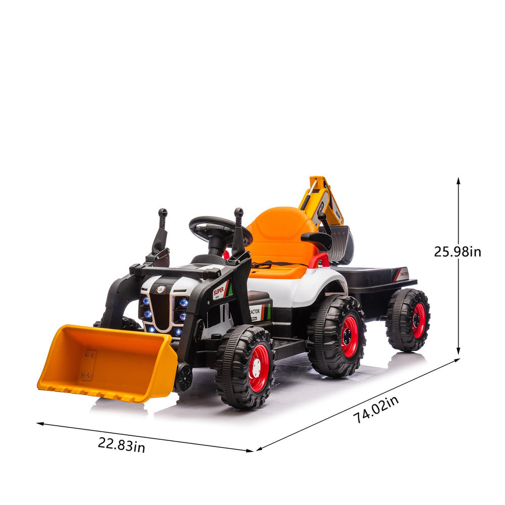 English Elm 24v Kids Electric Ride on Construction Tractor Swivel Seat Remote Control Toy W1578P294833